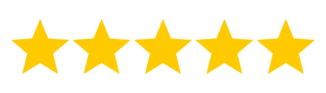 Five gold stars indicating top rating